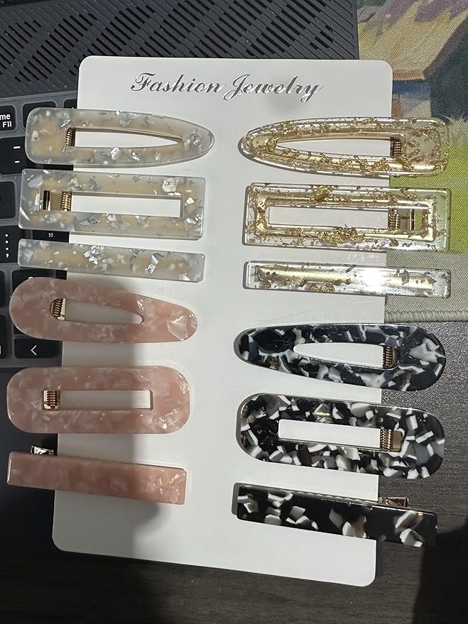 12 Pieces Acrylic Resin Marble Hair Clips Set, Decorative Pearls Hair Barrettes Sweet Decorative Bobby Pins Hairpin Headwear Hair Accessories Headwear for Women and GirlsâŚ