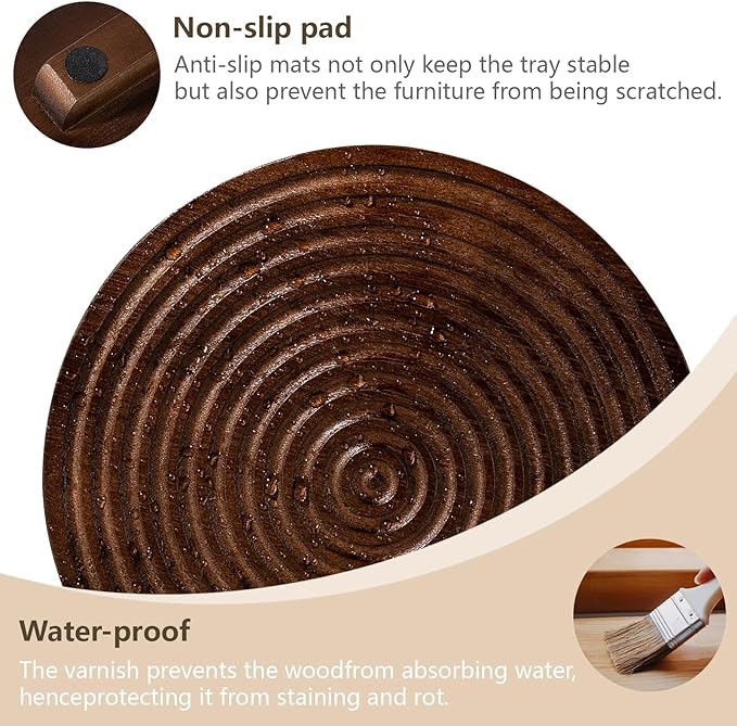 Round Decorative Tray Farmhouse Bathroom Decor Wood Riser Kitchen Countertop Organizer for Perfume, Candle, Plant, 10 inch Walnut