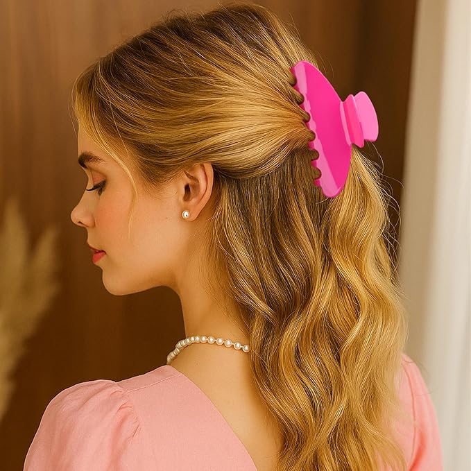 MAORULU Premium Durable Acetate Hair Claw Clips for Women Girls, 4 Inch Large Cute Jaw Clip for Thick or Thin Hair, Vintage Y2K Hair Clips (Hot Pink)