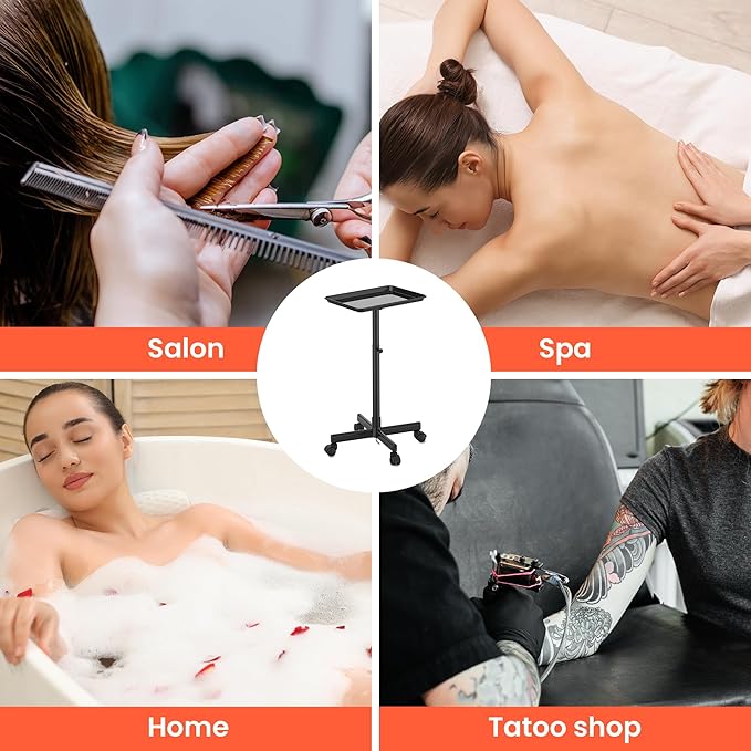TASALON Rolling Salon Cart, Mobile Styling Station with Wheels Aluminum Rolling Tray Trolley for Salon Essentials, Adjustable Height or Hairstylist Tray with 10 PCS Disposable Salon Tray Cover
