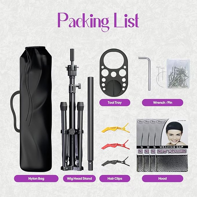 Wig Head Stand Adjustable Height - Upgrade Wig Tripod Stand with Reinforced Tool Tray , Foldable Mannequin Head Stand for Beauty and Hairdressing Styling Training (Additional 1 Free Accessory)