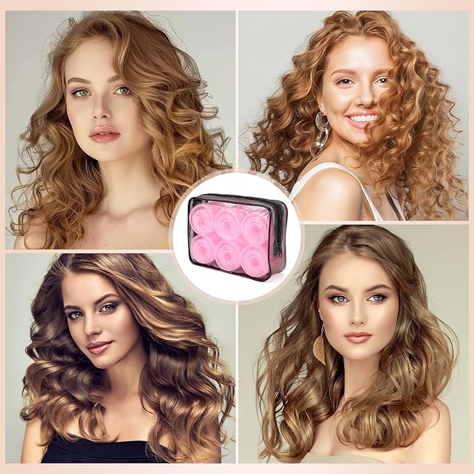 Obeoby 4 Sizes Hair Rollers for Women, Hair Curlers with Clips Comb Curlers for Long Short Curly Hair and Bangs (25, 36, 48, 60mm), Pink Valentines Day Gifts