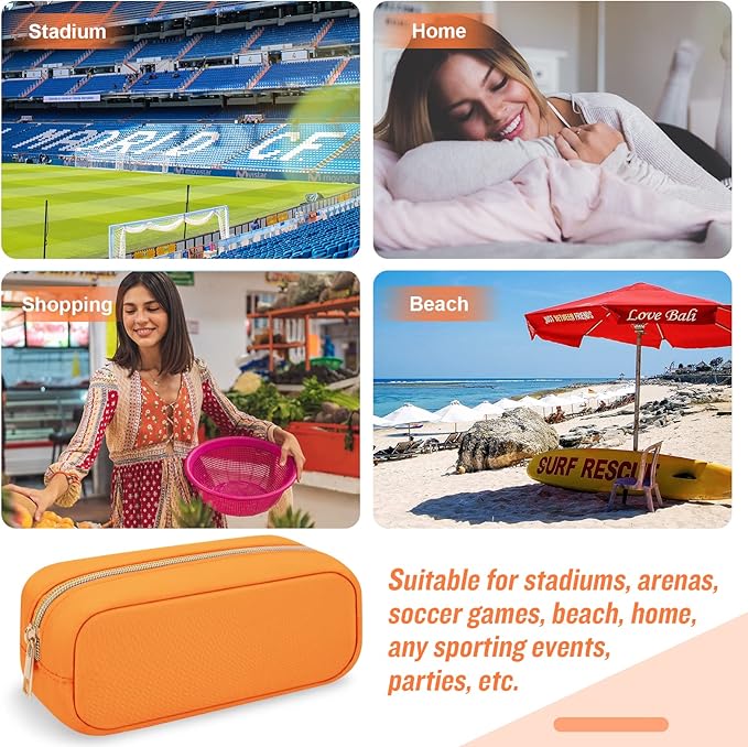 Nylon Slim Cosmetic Zipper Pouch, Preppy Makeup Brush Bag Compact Makeup Pouch, Waterproof Zipper Purse Travel Coin Storage Bag for Women Girls Teens (Orange)
