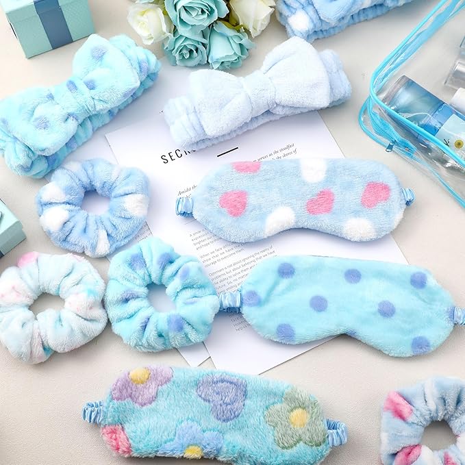 Kajaia 48 Pcs Sleepover Party Supplies for Girls Spa Part Favor Slumber Party Supplies for Women Headband Eye Mask Hair Scrunchies Toiletry Bag