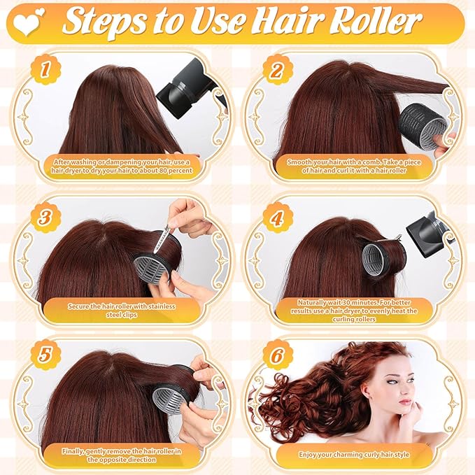 6 Size Hair Rollers for Women, 62 Pcs Rollers Hair Curlers for Blowout Look Long Medium Short Hair, Jumbo Large Medium Small Self Grip Curlers with 36 Roller 24 Clips 1 Storage Bag