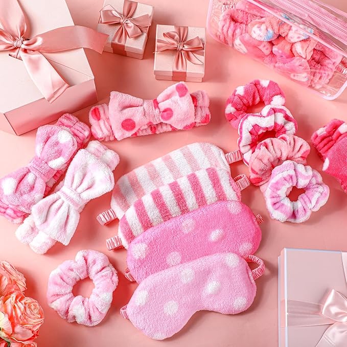 Kajaia 48 Pcs Sleepover Party Supplies for Girls Spa Part Favor Slumber Party Supplies for Women Headband Eye Mask Hair Scrunchies Toiletry Bag