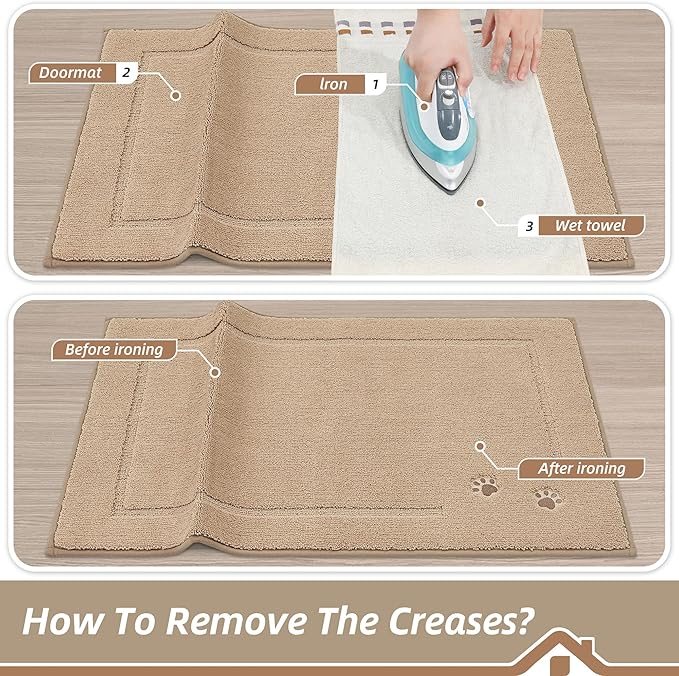 BEQHAUSE Dog Door Mat for Mud Paws Dirt Trapper Doormat Non-Slip Entryway Rugs Absorbent Welcome Mat Washable Indoor Floor Mat Low-Profile for Front Door, 24" x 36", Beige