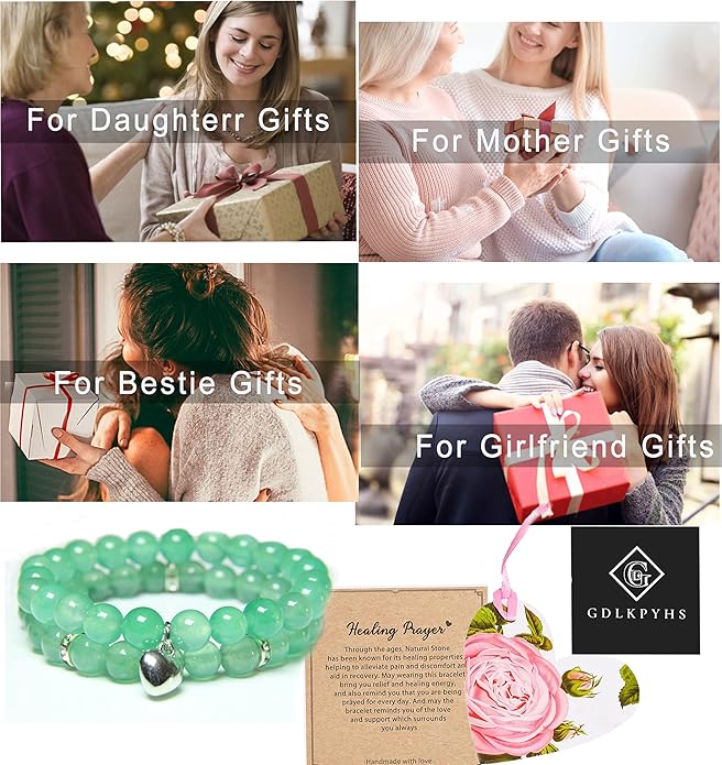 2Pcs Healing Crystal Bracelets for Women Handmade Beaded Bracelet Healing Prayers Crystal 8mm Natural Stone Beads Bracelet Stress Relief Get Well Soon Gifts