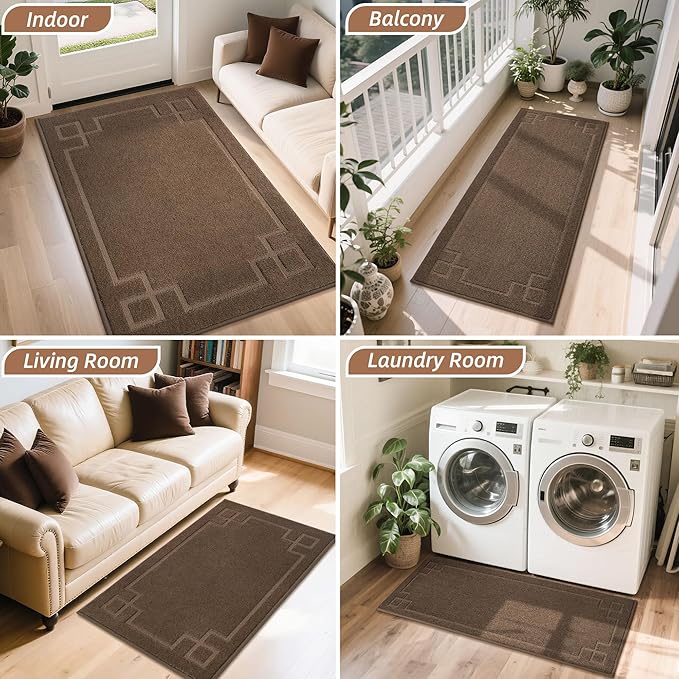 BEQHAUSE Door Mat 36" x 60", Non-Slip Door Mats Indoor Entryway Rugs Washable Low-Profile Absorbent and Stain Resist Floor Mats, Dog Door Mat for Front Back Door, Mud Wet Shoes & Paws, Brown