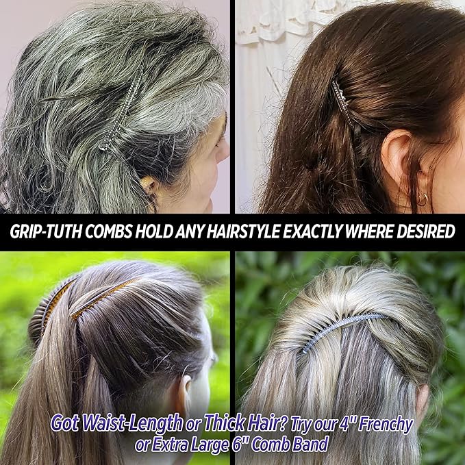 Good Hair Days Grip-Tuth Combs - 2 3/4" Side Combs, For All Types Of Hair, Decorative & Styling Women Accessories - Crystal, Set Of 2