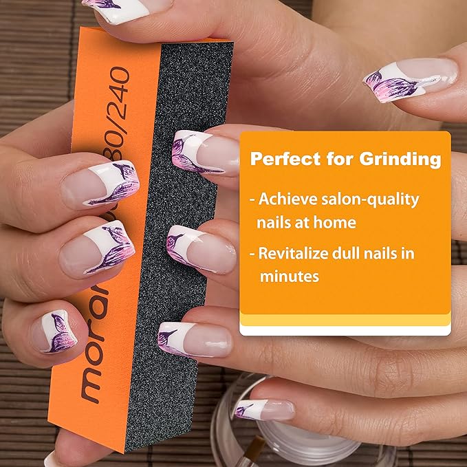 Morary 12-Pack Nail Buffer Block for Natural Nails 100/180/240 Grit 3 Sided (Orange Black)