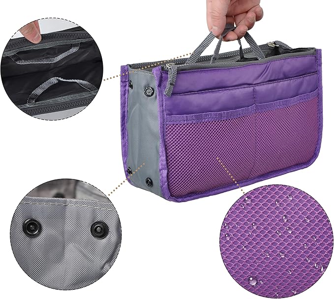 Vercord Purse Organizer Insert for Handbags Bag Organizers Inside Tote Pocketbook Women Nurse Nylon 13 Pockets Purple Small