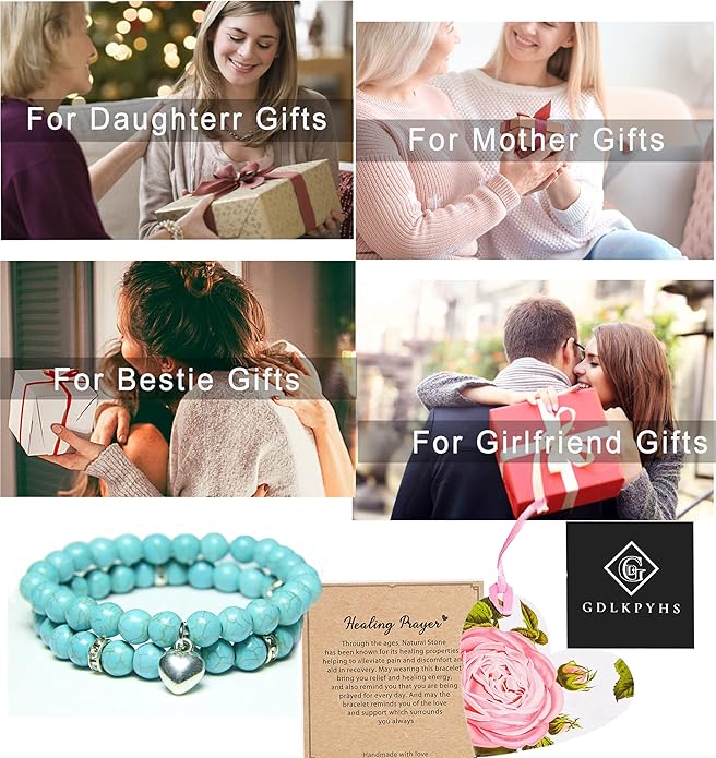 2Pcs Healing Crystal Bracelets for Women Handmade Beaded Bracelet Healing Prayers Crystal 8mm Natural Stone Beads Bracelet Stress Relief Get Well Soon Gifts