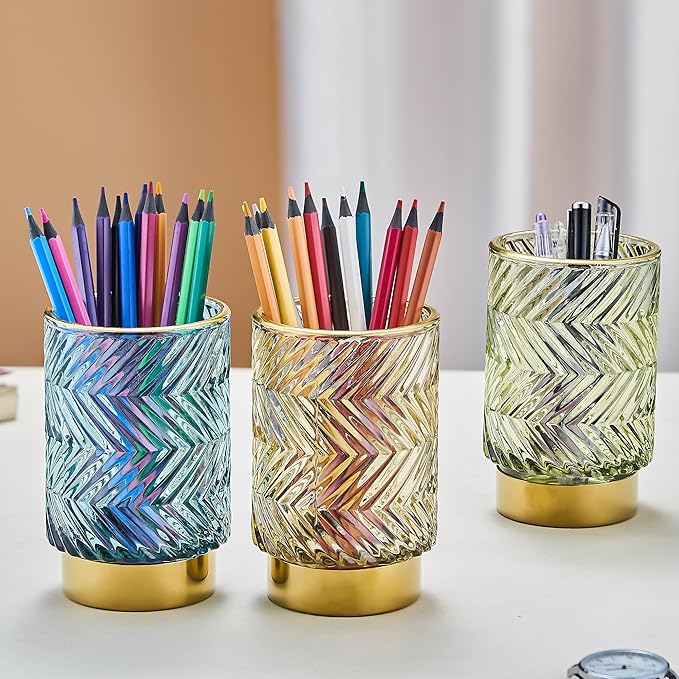 Makeup Brush Holder Organizer,Toothbrush Holders,Desk Pen Pencil Holder,Multifunctional Vintage Glass Brush Cup(A40-1-US)