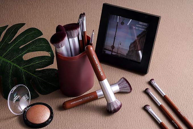 BS-MALL Makeup Brush Set 14 Pcs With Case - Foundation Brush, Concealer Brush, Blush Brush & Flawless Application – Complete Luxury Cosmetic Brush Kit For Travel & Daily Use (Brown)