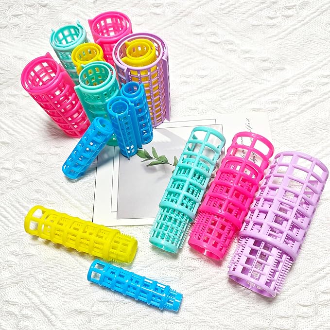 30Pcs Plastic Hair Curlers Set, Snap on Rollers Self Grip Heatless Rollers Hairdressing Curlers No Heat Curlers for Long Medium Short Thin Fine Hair with Mini Comb (5 Sizes) 
