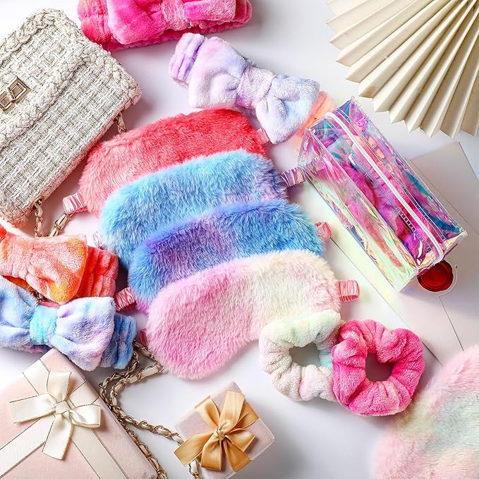 Kajaia 48 Pcs Sleepover Party Supplies for Girls Spa Part Favor Slumber Party Supplies for Women Headband Eye Mask Hair Scrunchies Toiletry Bag
