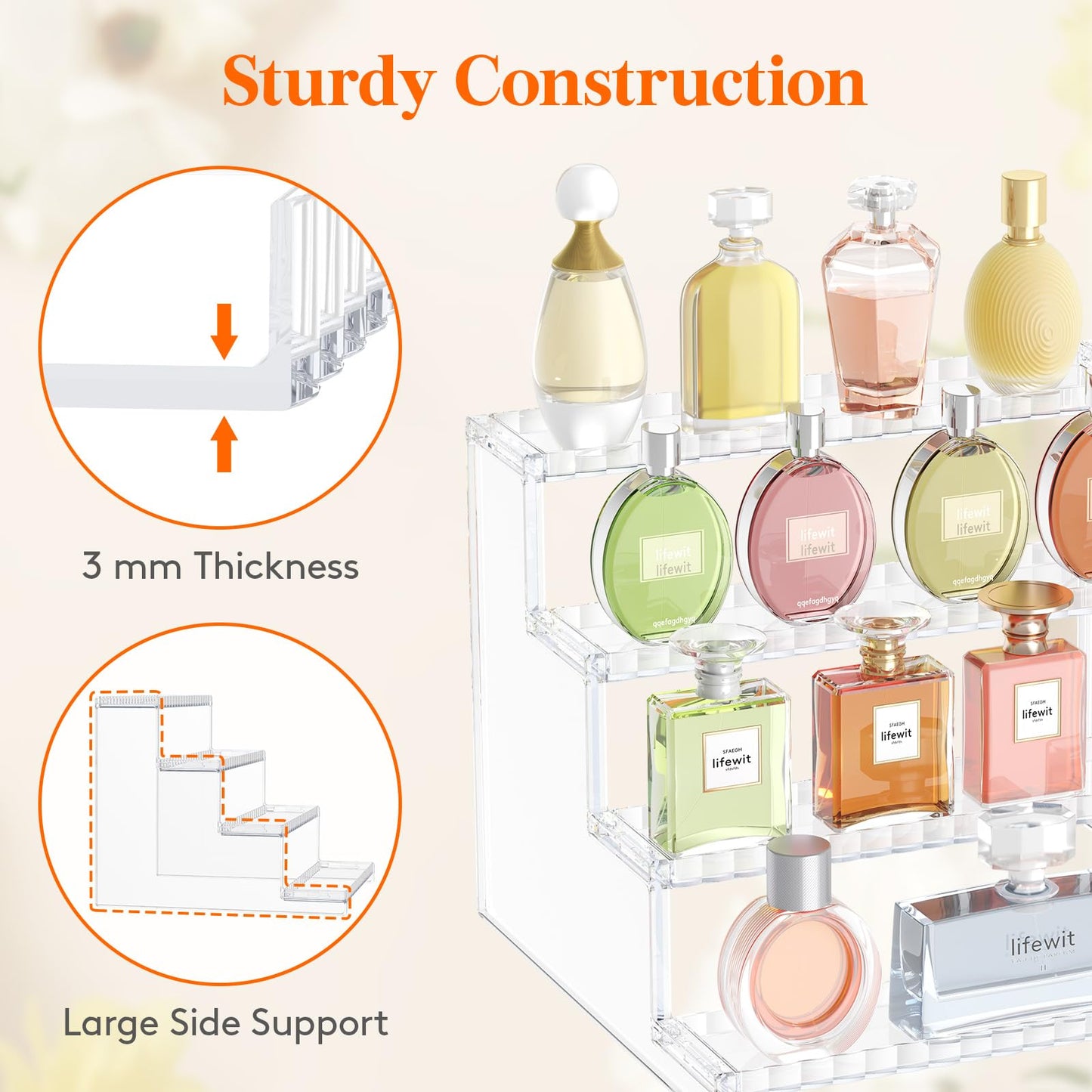 Lifewit 4 Tier Perfume Stand Organizer for Women, Plastic Display Riser, Tool-Free Assembly, Fragrance Makeup Cosmetics Shelf for Vanity Bedroom Bathroom Storage Organization, Clear, 12 Inch 1 Pcs