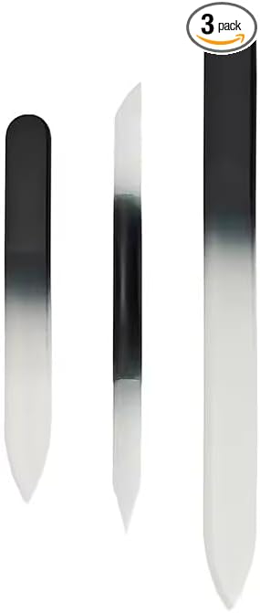 Professional Glass Nail File Set, 3-Piece Crystal Files with Case. Glass Nail File Set Includes a Nail File, Cuticle Pusher, and Nail Buffer, Manicure Tools, Black Gradient