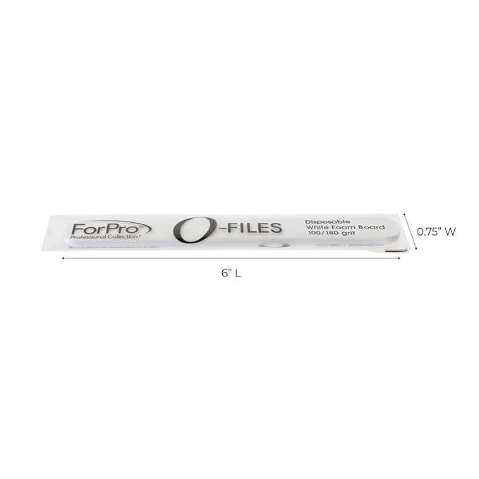 ForPro Professional Collection O-Files Foam Board, Double-Sided Manicure Nail File, 100/180 Grit, Individually-Wrapped, 6" L x .75" W, White, 100-Count