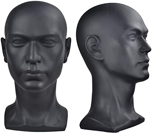 Ba Sha PVC Mannequin Head Black Male Manikin Dummy Stand Model Display Hat Scarf Wigs Hair Glasses Hat Beauty Styling Tool with Mount Hole