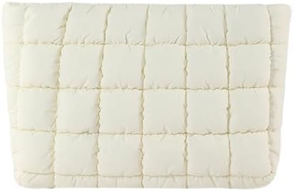 Puffy Quilted Makeup Bag for Women, Cosmetic Bag, Travel Toiletry Organizer Pouch Clutch (white)