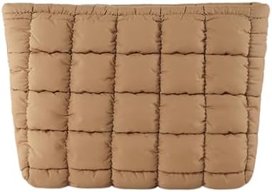 Puffy Quilted Makeup Bag for Women, Cosmetic Bag, Travel Toiletry Organizer Pouch Clutch (brown)
