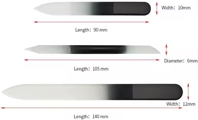 Professional Glass Nail File Set, 3-Piece Crystal Files with Case. Glass Nail File Set Includes a Nail File, Cuticle Pusher, and Nail Buffer, Manicure Tools, Black Gradient