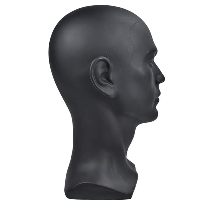 PVC Matte Black Mannequin Head Professional Beauty Male Mannequin Head for Display Wig Hair Glasses Hat Headphone Display Stand (L30-Matte Black)