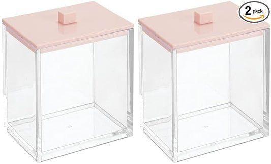 mDesign Plastic Rectangle Apothecary Canister - Organizer for Bathroom Vanity Countertop Shelf Decor - Holds Cotton Swabs, Soap, Makeup, Bath Salts - Lumiere Collection - 2 Pack - Clear/Light Pink