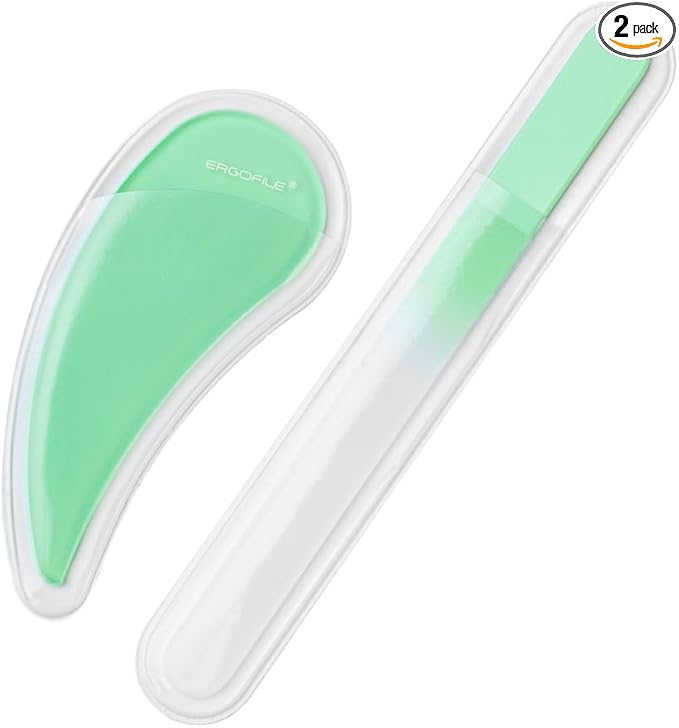 Bona Fide Beauty Curved Glass Nail Files for Natural Nails - 2Pc Czech Glass Nail Tools (Jade Color), Crystal File Set