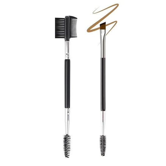 2PCS Professional Double-Ended Eyebrow and Eyelash Brush Set - Angled Eye Brow Brush, Spoolie, and 3 Head Eyelash Comb - Makeup Grooming Tool for Shaping Brows and Lashes
