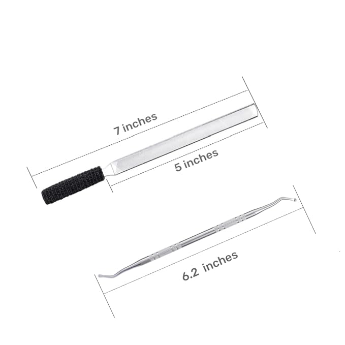 3-in-1 Nail File Kit: Heavy Duty Toe Nail Files for Thick Nails & Seniors with Ingrown Lifter, Thumb Guard | Non-Slip Metal Emery Boards for Nails/Silver Lifter