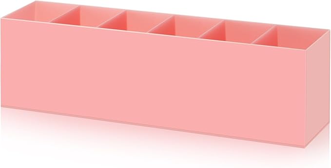 Jetec Acrylic Pen Holder 6 Compartments Makeup Brush Stationery Organizer Pencil Holder for Desk Accessories, Cosmetic Brushes, Dorm, Home, Bathroom, Kitchen, Office Supplies(Pink)