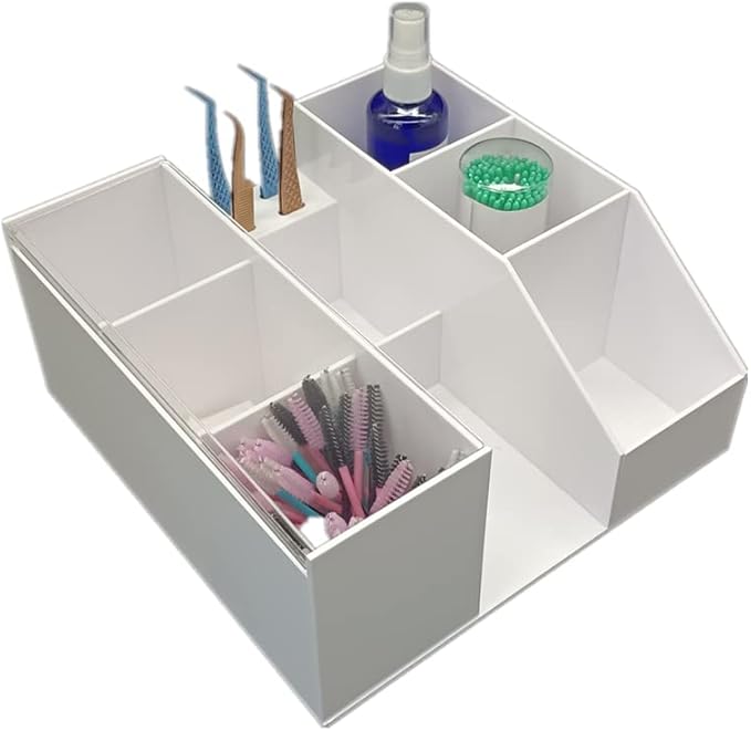 Acrylic Large Capacity Makeup Organizer, Grafting Beauty Extension Supplies Lash Storage Display, Eyelash Storage Case Brush Tweezers Cosmetic Holder (White)