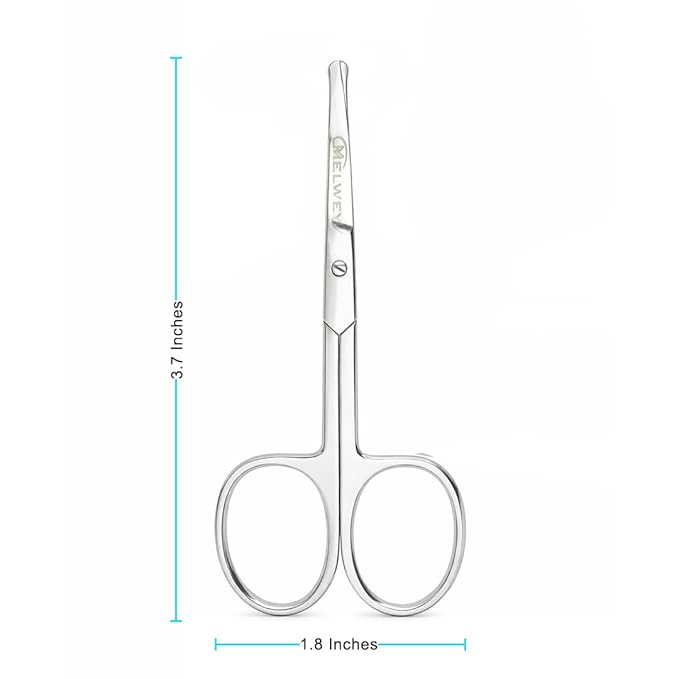 Rounded Stainless Steel Small Facial Hair Scissors, 3.7 Inches - Rounded Tip Scissors for Nose Hair, Mustache, Beard, Eyebrows, Eyelashes & Baby Nails