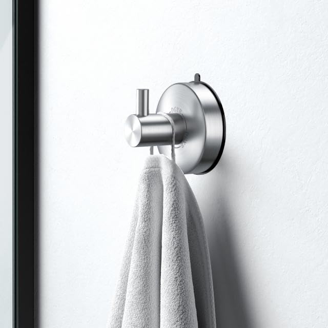 DGYB Suction Cup Hooks for Shower Brushed Nickel Bathroom Hooks Suction Set of 2 Removable Wall Hook for Hanging Towels, Robe, Loofah, Coats