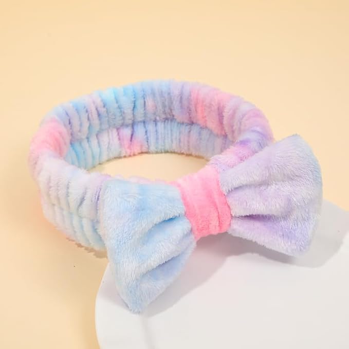 12pcs Spa Headband Soft Bowknot Spa Hair Band Coral Fleece Headband Makeup Headbands for Face Washing Skin Care Shower Yoga Headwraps for Women Girls (Dot Stripe Pattern)
