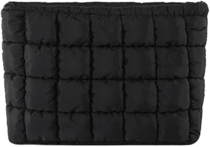 Puffy Quilted Makeup Bag for Women, Cosmetic Bag, Travel Toiletry Organizer Pouch Clutch (black)