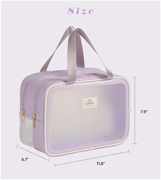 Large Travel Toiletry Bag with Dry Wet Separation– Waterproof Wash Bag for Women, Clear & Matte shower bag for Gym, Overnight, Swimming, and Business Trips