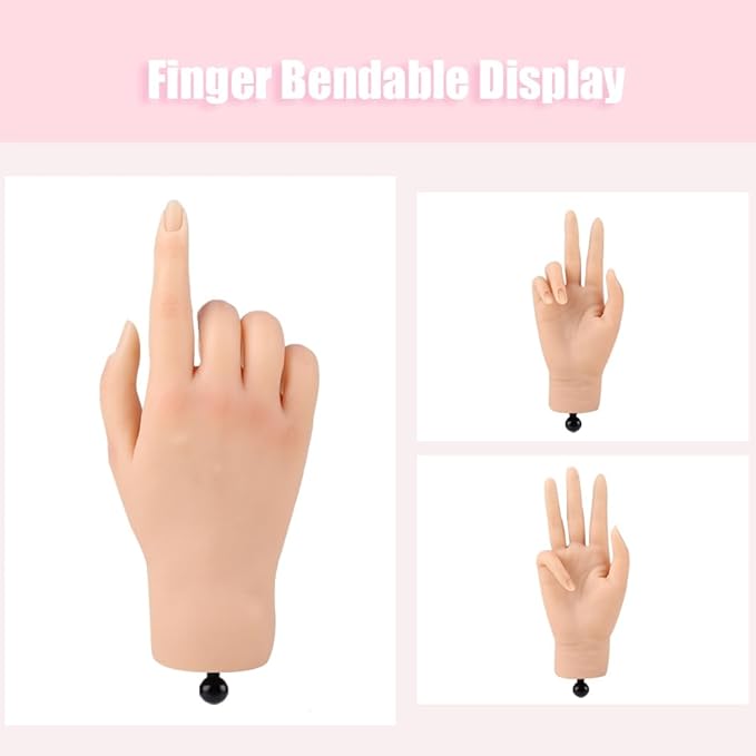Nail Pratice Training Hand for Acrylic Nails with Stand Bracket,Soft Silicone Maniquin Hand, Flexible Bendable Nail Practice Fake Hand for Nails Art Practice Tool