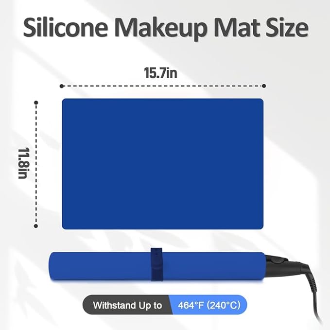 Silicone Makeup Mat for Vanity, 15.7" x 11.8" Heat Resistant Vanity Mat, Easy to Clean & Waterproof, Portable Makeup Accessories for Use While Traveling (Klein Blue)