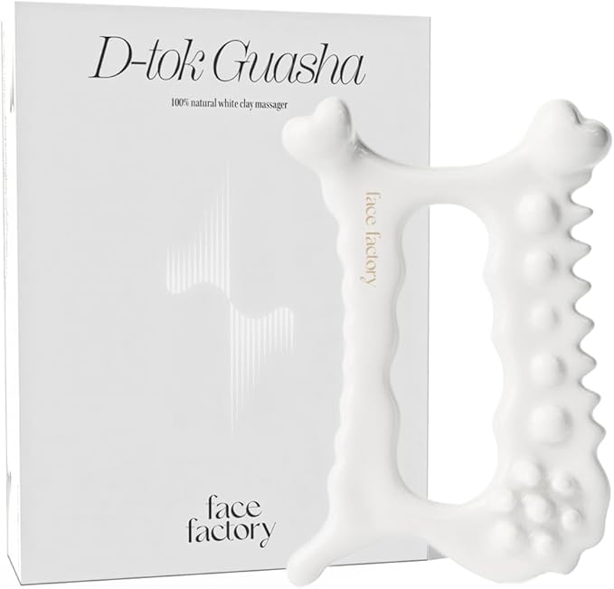 Slow Recipe Face Factory Ceramic Gua Sha Tool- Face & Body Massager – 100% Natural White Clay, Triple-Fired Ceramic Tool for Lymphatic Drainage, Includes Storage Pouch & Guide (D-tok)