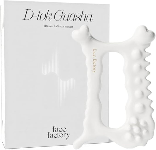 Slow Recipe Face Factory Ceramic Gua Sha Tool- Face & Body Massager – 100% Natural White Clay, Triple-Fired Ceramic Tool for Lymphatic Drainage, Includes Storage Pouch & Guide (D-tok)
