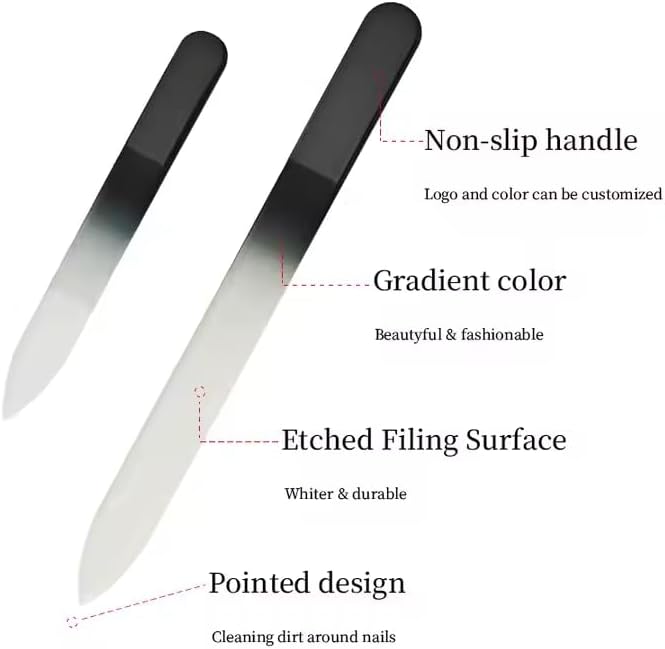 Professional Glass Nail File Set, 3-Piece Crystal Files with Case. Glass Nail File Set Includes a Nail File, Cuticle Pusher, and Nail Buffer, Manicure Tools, Black Gradient