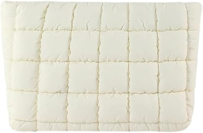 Puffy Quilted Makeup Bag for Women, Cosmetic Bag, Travel Toiletry Organizer Pouch Clutch (white)