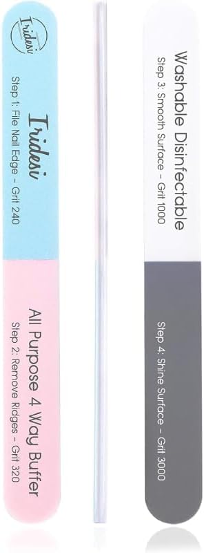 Iridesi 4 Way Finger Nail File and Buffer, Emery Boards for Natural Nails, 4 Fingernail Files in 1, Professional Filer Board and Shiners, 7 Inches Long, Salon Supplies Buffers Shine Kit, 12 Pack
