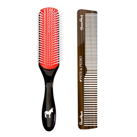 Pete & Pedro Premium Cushion Men’s Styling Hairbrush & Classic Comb Set | 9-Row 8” Brush & 7” Retro Hair Comb | Great for Detangling Curly, Straight, Thin & Thick Hair Styles | As Seen On Shark Tank