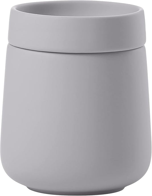 Zone Denmark Nova One Ceramic Storage Box with Lid for Bathroom Utensils such as Cotton Pads & Cotton Buds Diameter 3.3", Height 3.39", Capacity 290 ml,Gull Grey