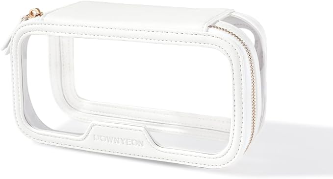 ROWNYEON Waterproof Toiletry Organizer Train Case, CLear Travel Makeup Bag for Women，Transparent Cosmetic Bag，Portable Makeup Case Organizer (White)